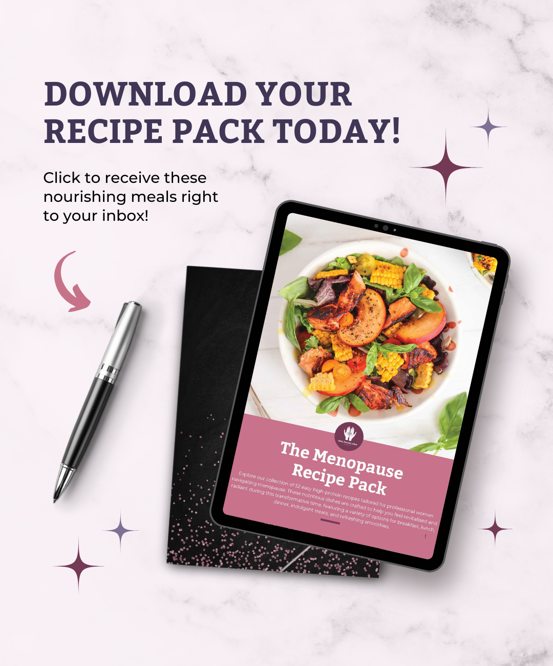 Picture of a tablet pad with a digital recipe pack on the screen.